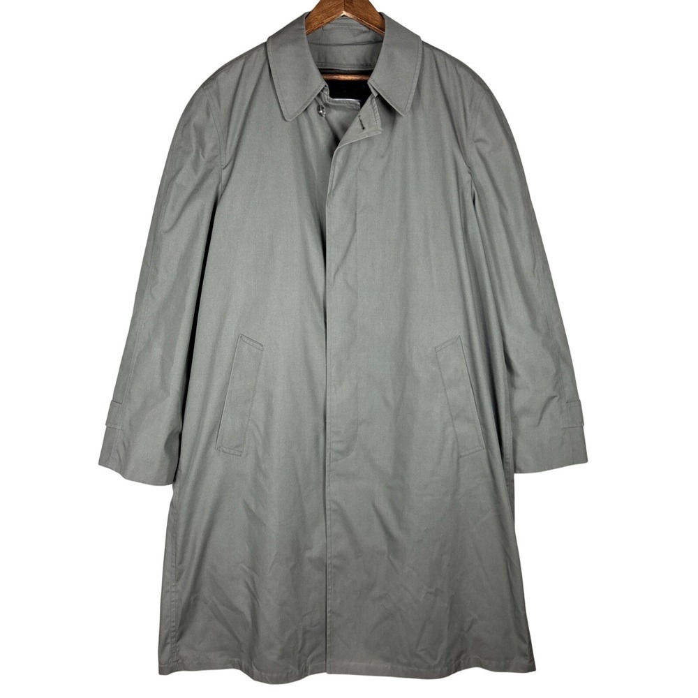 Vintage Pier 308 Weather Trench Coat Mens 42 Long Gray Fur Lining Made USA 90s